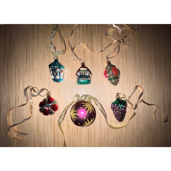 6 Vintage Hand Blown Glass Random Ornaments House Grape Light Etc - Picture 2 of 7